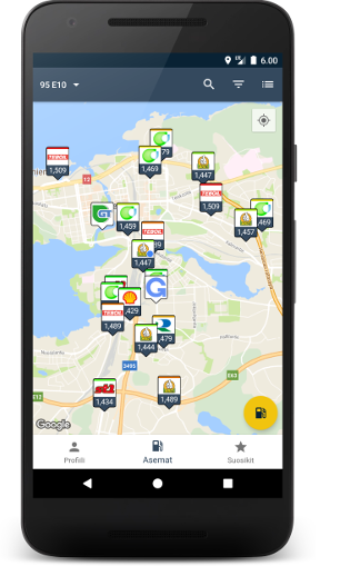 Tankille appi näyttää asemat kartalla